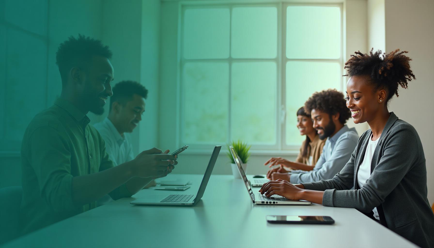 Ambitious African professionals collaborating in a modern workspace