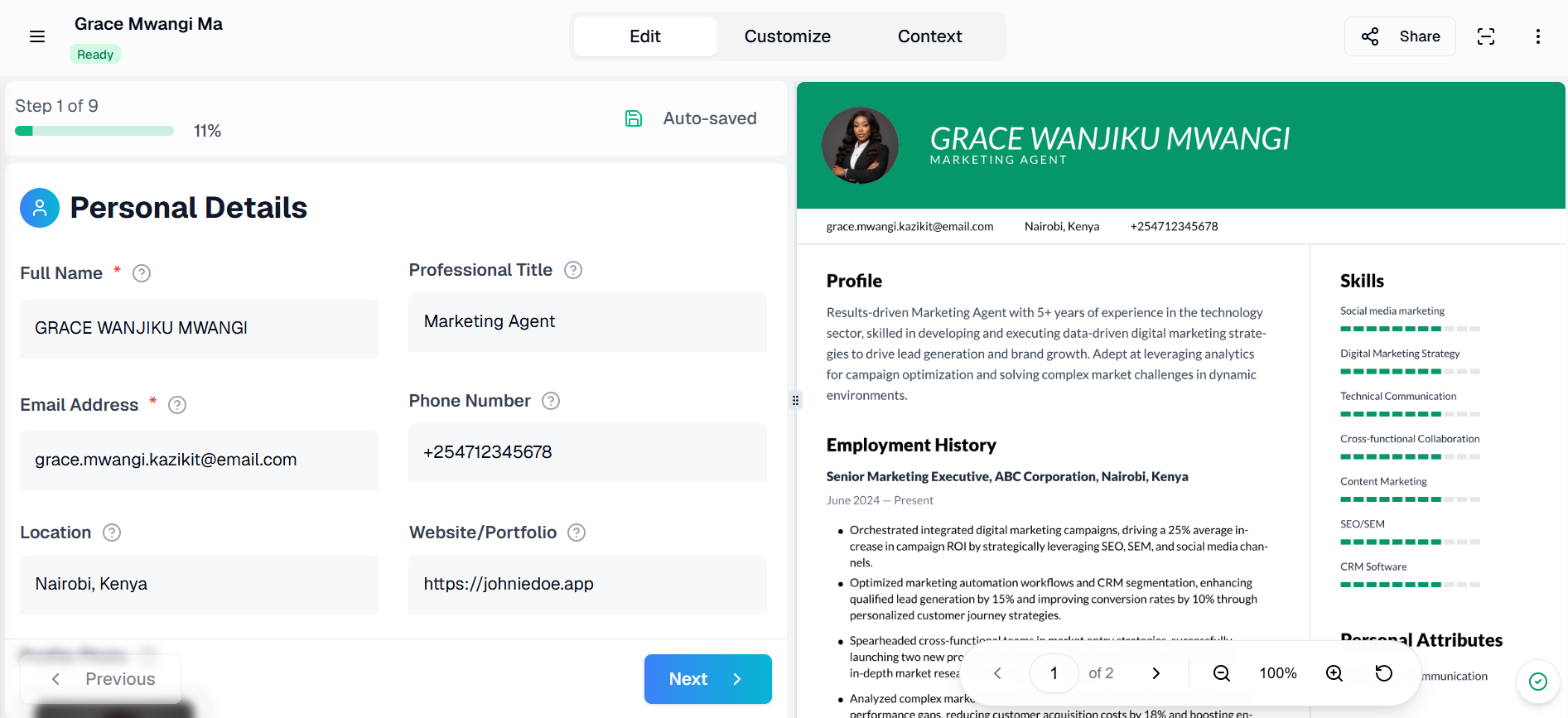 KaziKit resume dashboard showing a grid of resumes with status badges and download counts